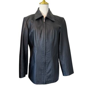 Colebrook Women's Black Leather Jacket Zipper Medium M